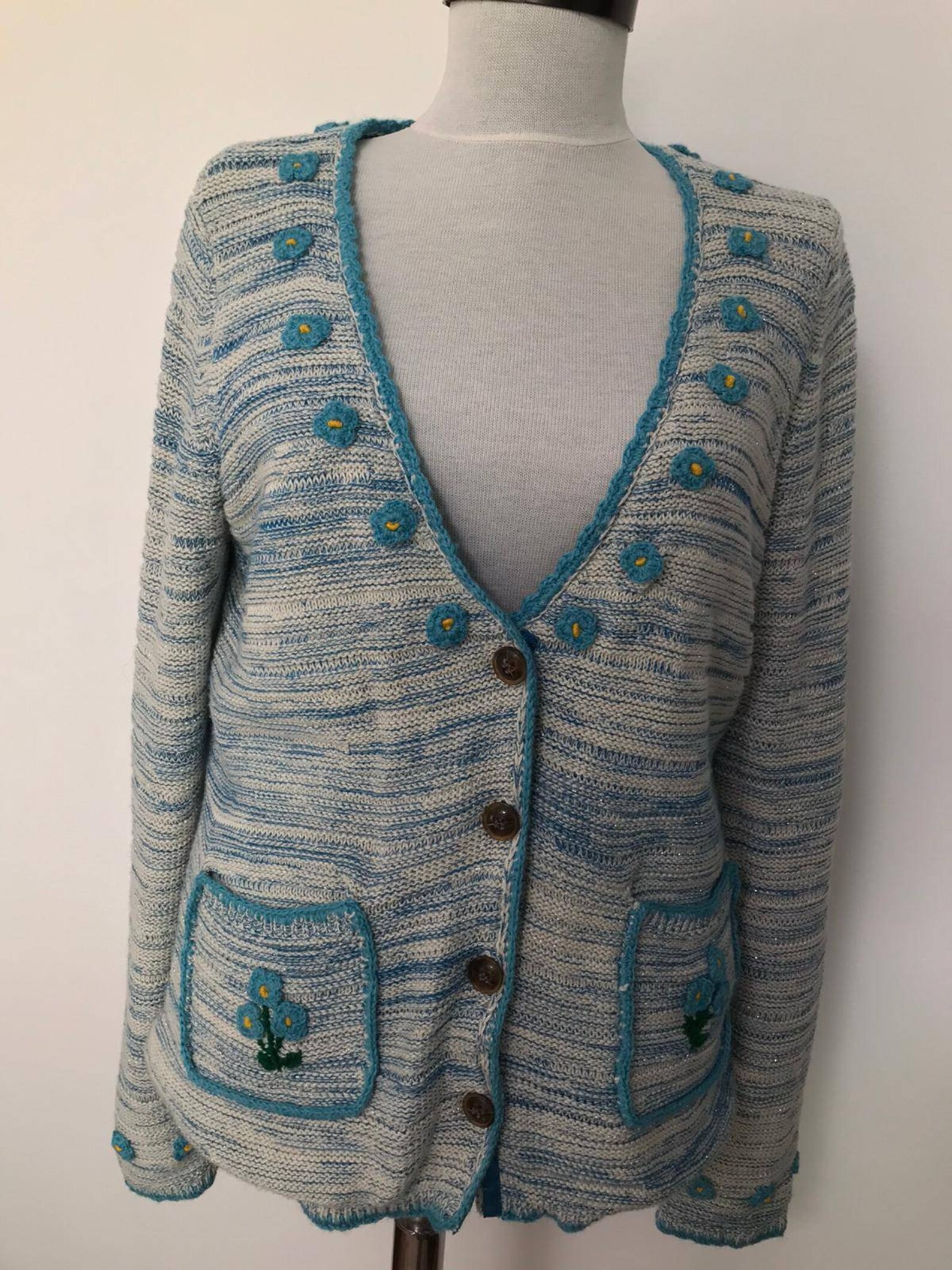 Hand embroidery blue sweater knit sweater long sleeves Etsy