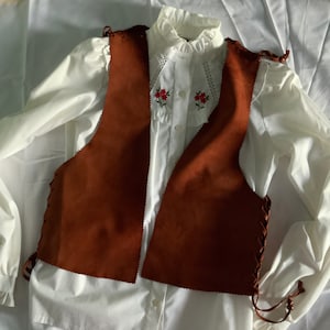 Leather vest, Peasant vest, tyrollean vest, cowboy vest, folk vest, body warmer, farmhouse top, rustic top, Oktoberfest fashion, brown vest