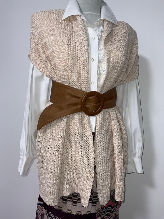 crochet vest, cream pink knitted vest, L size ves… - image 8