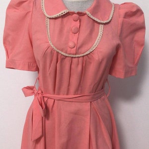 I love Lucy dress from the 60/70's vintage dress, pink dress, shirt collar, short puffy sleeves midi dress, s size dress, summer dress, image 6