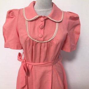 I love Lucy dress from the 60/70's vintage dress, pink dress, shirt collar, short puffy sleeves midi dress, s size dress, summer dress, image 1