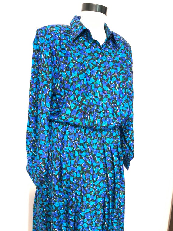 vintage BOTANICAL print dress, royal blue floral … - image 8
