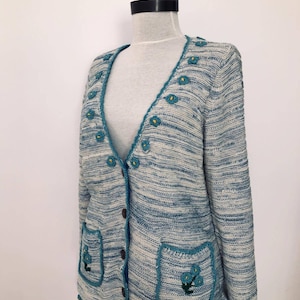 Hand embroidery blue sweater, knit sweater, long sleeves,  embroidery cardigan, trachten dirndl sweater, blue folk peasant sweater austria