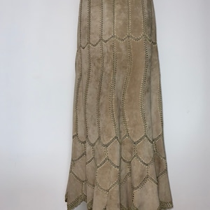Vintage leather crochet patchwork maxy skirt, Brown LEATHER  SKIRT, boho hippie skirt, brown crochet stitched skirt, 90’s skirt, S/M skirt