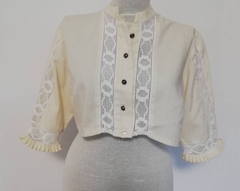 Vintage Crop Dirndl Top, cream Trachten Bavarian Blouse, Oktoberfest Clothing, German Austrian fashion woman