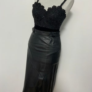 Vintage leather pencil skirt, Black leather skirt, femme fatale skirt, office skirt, daywear skirt