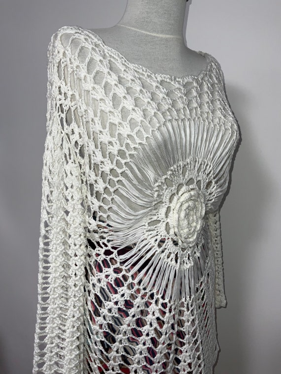 90’s cotton lace crochet sweater, white crochet j… - image 7