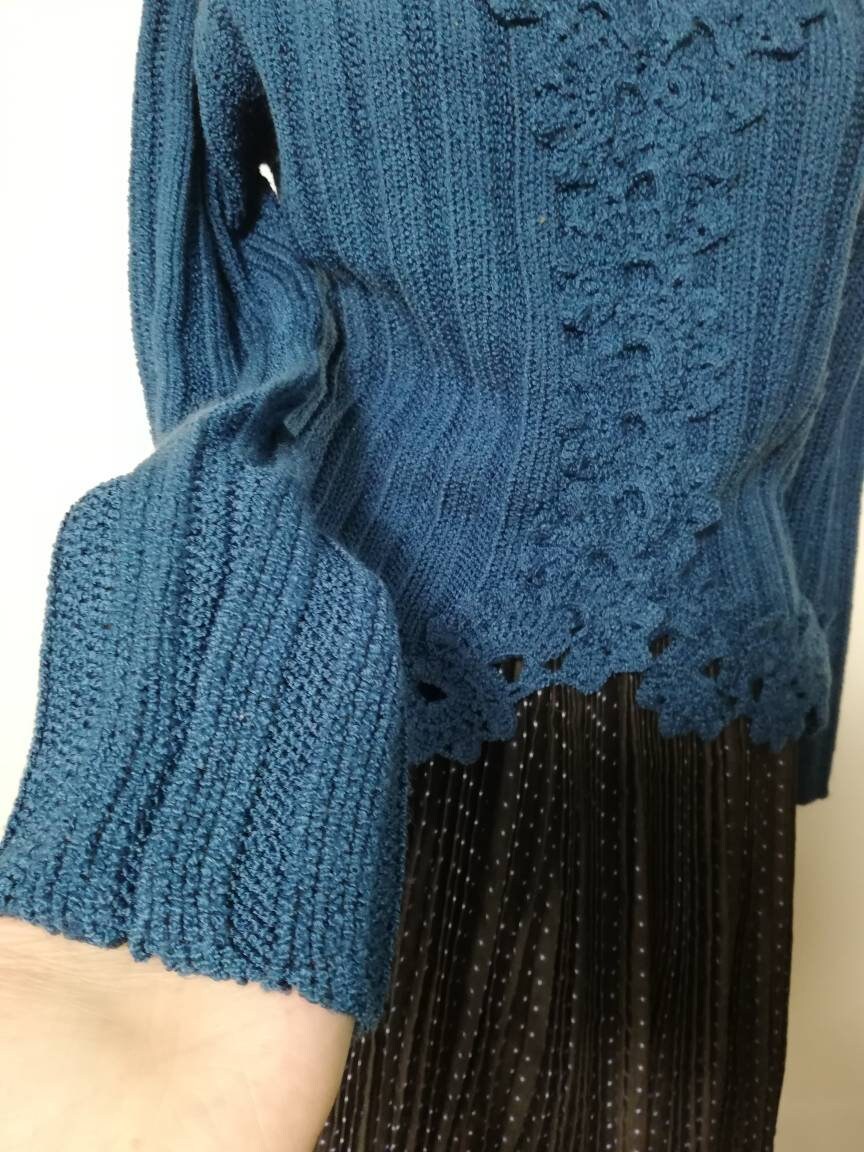 Royal Blue Knit Sweater Vintage Sweater, Lace Sweater, 90' S