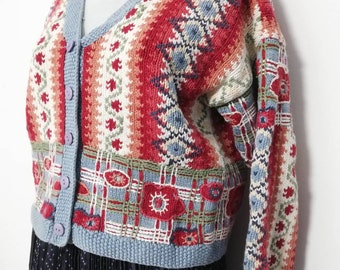 Vintage Knit Cardigan, Next Cardigan, Colorful 100% Cotton Sweater