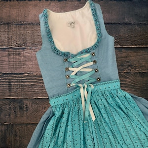 Robe vintage turquoise en dirndl : Oktoberfest bavarois Trachten (taille XS/S) D34, tenue médiévale de reconstitution, costume de théâtre