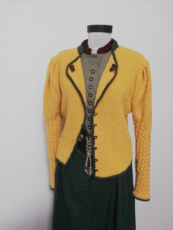 Tyrolean hand knit sweater, yellow sweater, balloo