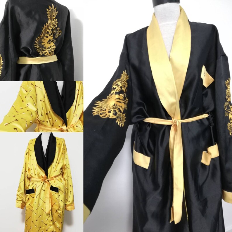 Luxurious vintage Pierre Cardin Kimono Robe,Christmas gift,Dressing gown,two face robe,dragon embroidery Robe,Christmas Gift unisex