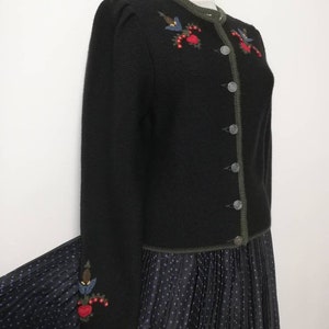 Tyrolean  sweater, hand embroidery flowers, Austrian sweater,Bavarian  sweater,trachten dirndl sweater, pure wool cardigan, wool black knit