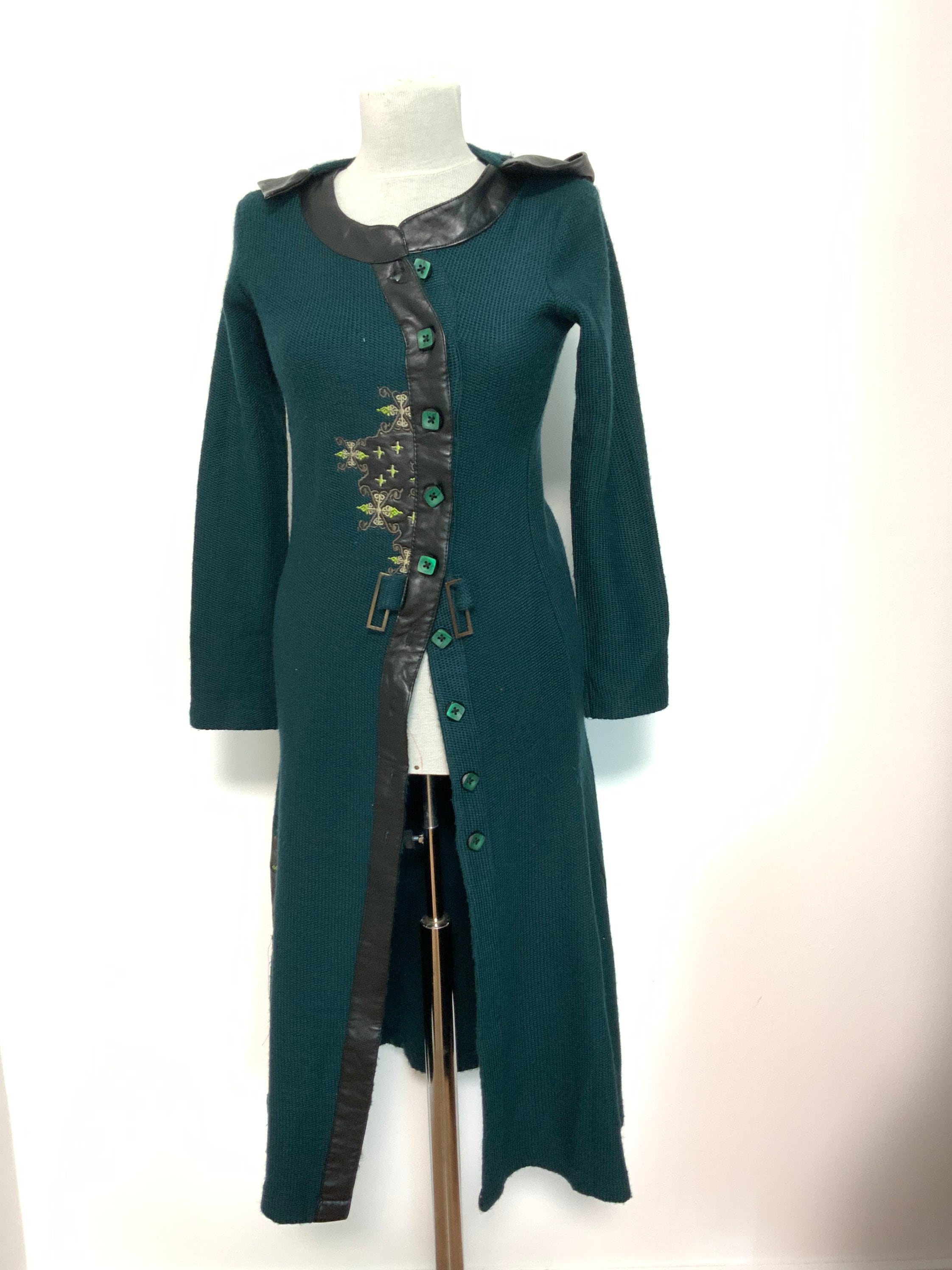 Vintage Knit Cardigan, Forest Green Long Cardigan, , Green Sweater