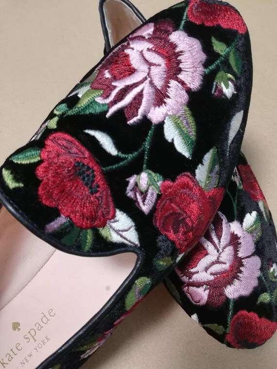 Kate Spade velvet embroidery black velvet pumps, b