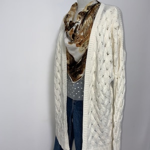 Cable knit off white knit cardigan, cotton knit sweater, vintage 80&#39;s sweater