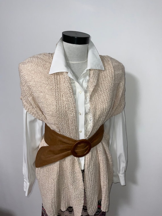 crochet vest, cream pink knitted vest, L size ves… - image 2