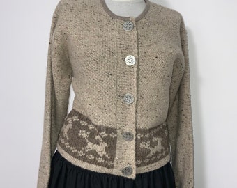 Vintage Austrian Cream Ivory Floral Embroidered Cable Knit Vintage Austrian Cream Ivory Floral Embroidered Cable Knit