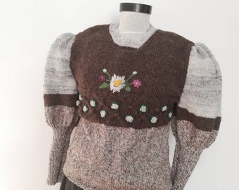 Handmade Wool Tyrolean Sweater: Embroidered Bavarian Folk Style