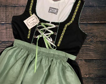 Abito tirolese nwt dirndl verde e nero, grembiule trachten, prateria, Oktoberfest, abito tedesco-austriaco, abito folcloristico taglia D50/XXL