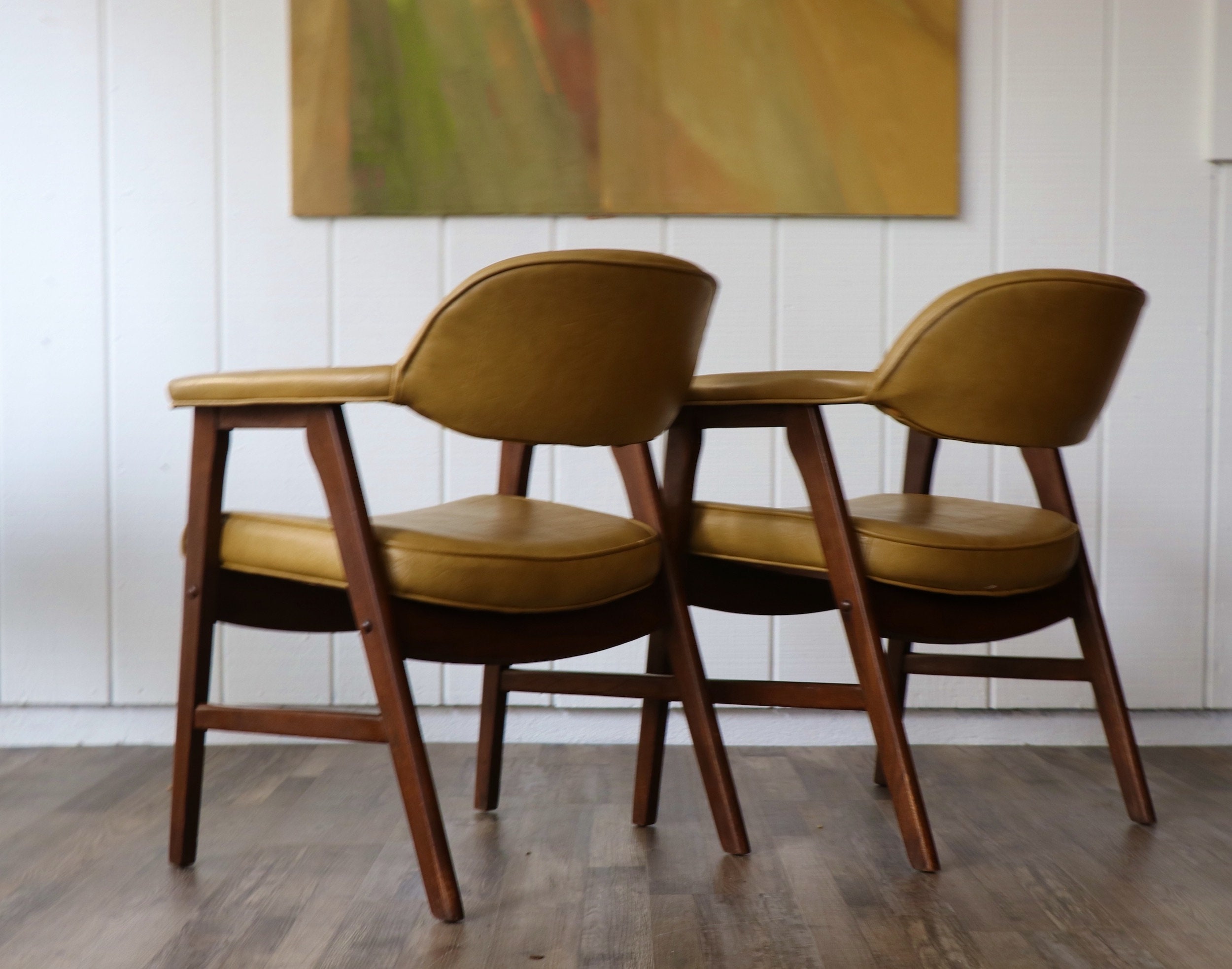 Vintage Mid-century Hon Chairs/set 2 MCM Wooden Frame Chairs