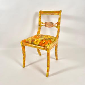 Reimagined Vintage Avant Gard Artsy Chair, Up-styled Sunflower, Antique Painted Yellow Art Chair, Unique SunSet Colored Painted Chair