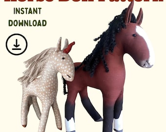 Muñeca de caballo de reliquia / Muñeca de caballo de tela DIY / Muñeca unicornio / Patrón de muñeca de caballo, plantilla de costura, instrucciones de costura, tutorial de muñeca de arte de caballo