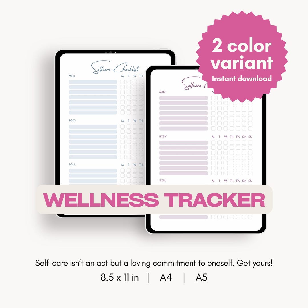 Self Care Checklist Template | Wellness Planner | Minimalist Mental ...