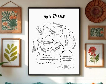 Arte de pared con notas personales, mapa mental minimalista, cita de autoestima, afirmación de sanación imprimible, regalo para descargar sobre autocuidado, letrero con palabras positivas