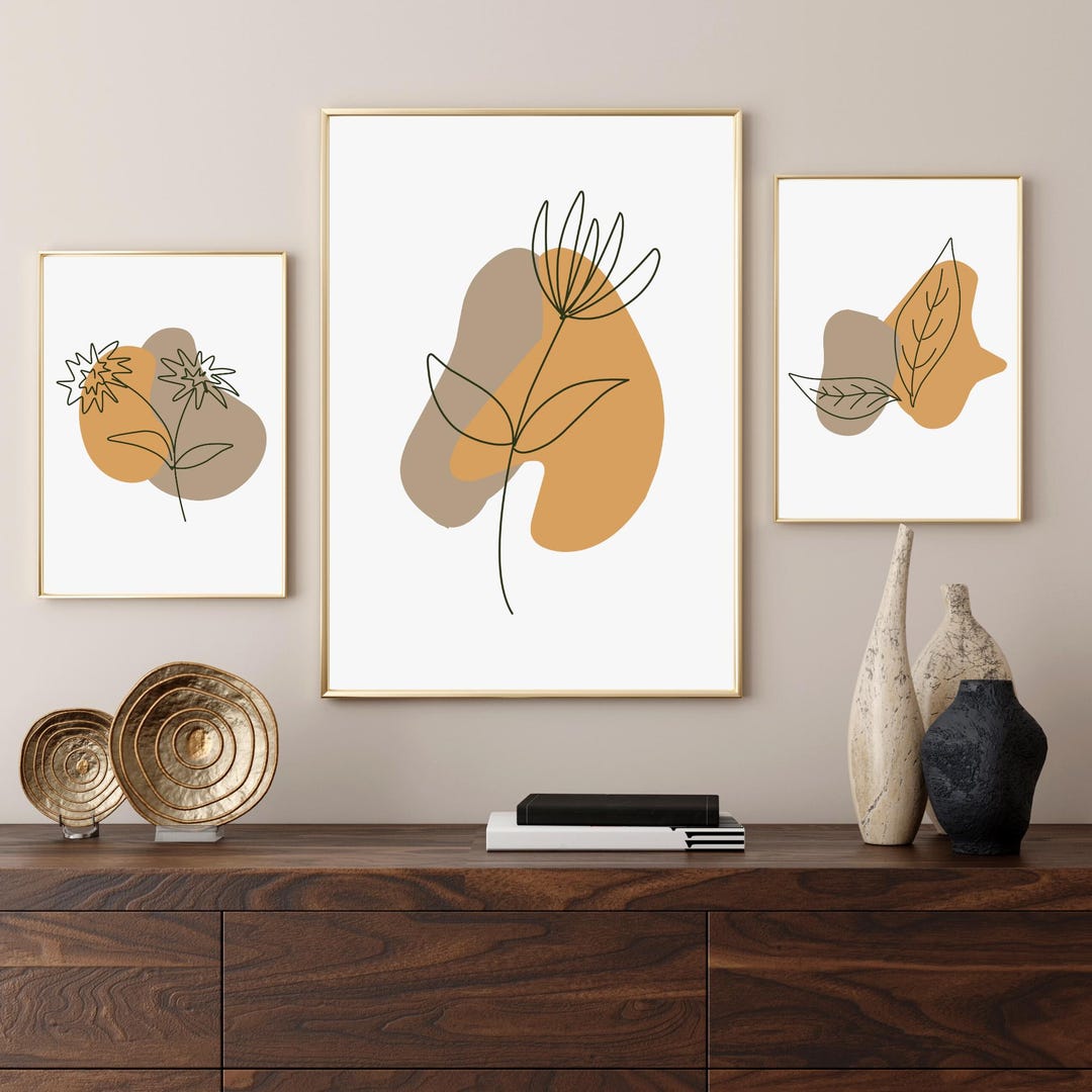 Set of 3 Boho Wall Prints | Botanical Abstract Art | Mid Century Modern ...