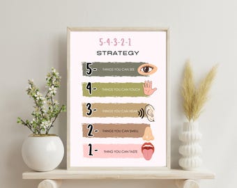 Decoración de oficina de terapia / Póster imprimible de atención plena / Arte de pared para aula de consejero / Cuadro de estrategia de calma / Impresión digital de autocuidado lista
