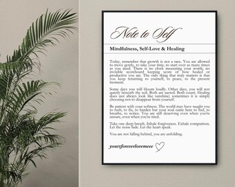 Arte de pared imprimible con notas personales / Póster con cita de periódico consciente / Decoración de autorreflexión / Regalo de descarga digital / Señal positiva / Mujer jefa