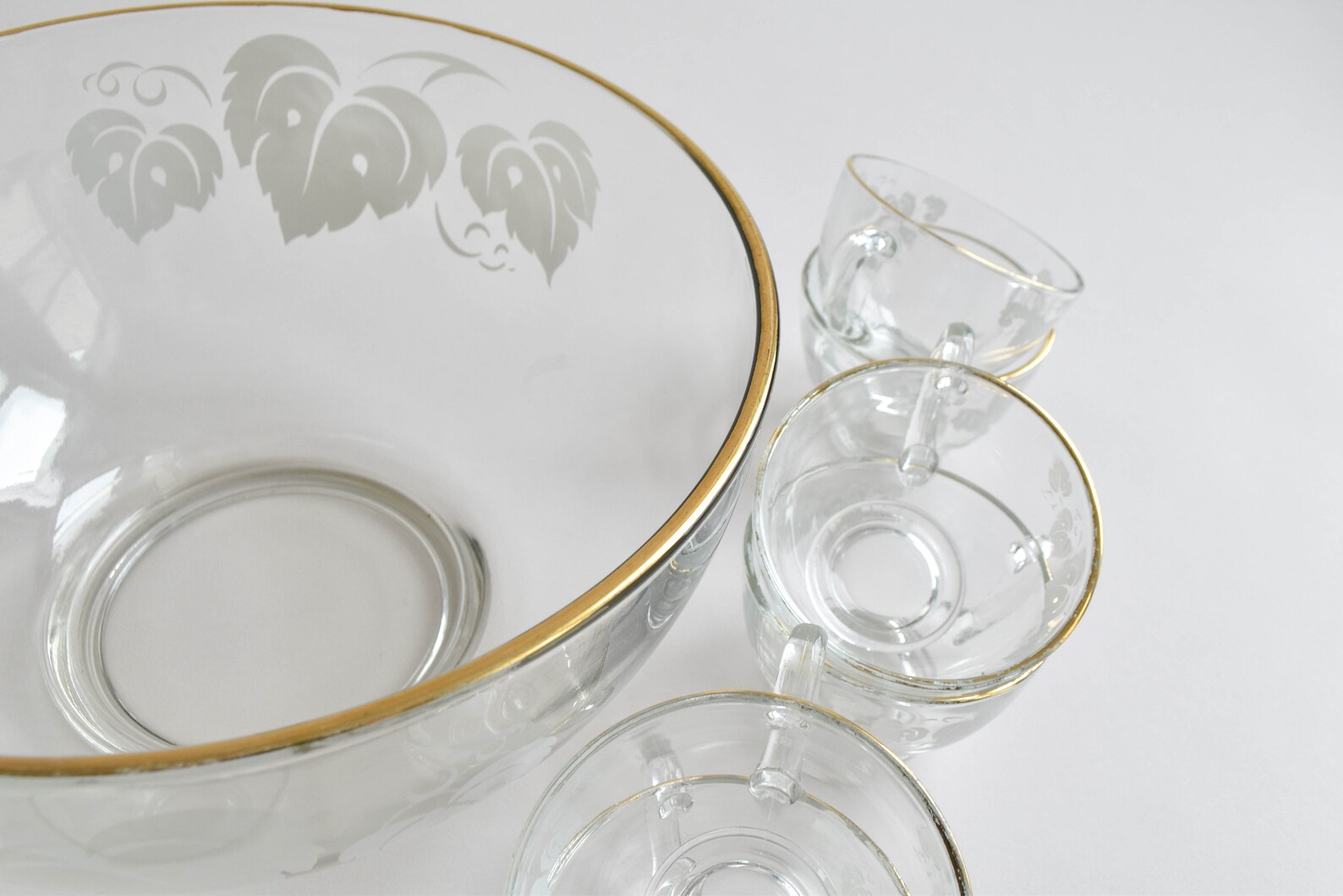 Gold Rim Punch Bowl Set Etsy
