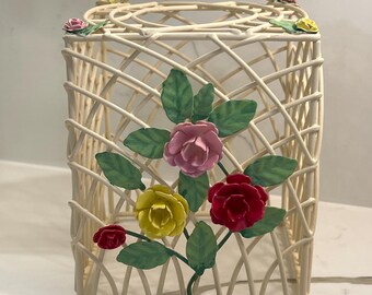 Vintage Tole painted Floral Metal Tissue Box Cover/Kleenex Cover