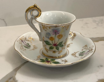 Vintage UCAGCO Japan demitasse kop en schotel | Espressoset porselein met bloemen