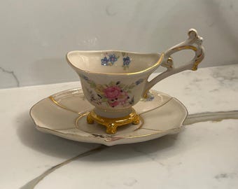 Stafford China Miniature Demitasse Cup Saucer | Ornate Gold Floral Cabinet Display