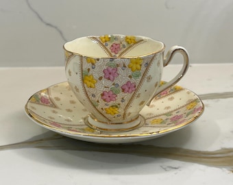 Vintage Wellington Bone China Demitasse Cup & Saucer | English Floral Espresso Cup | Cottagecore Mini Tea Set w/ Gold Trim | Pattern 7865