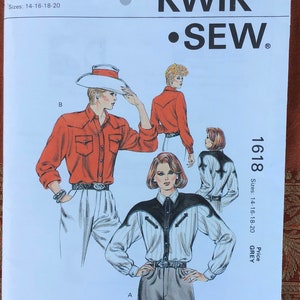 Kwik Sew Ladies Western Shirt, Decorative Yoke #1618 - UNCUT Size 14 - 20 Sewing Pattern