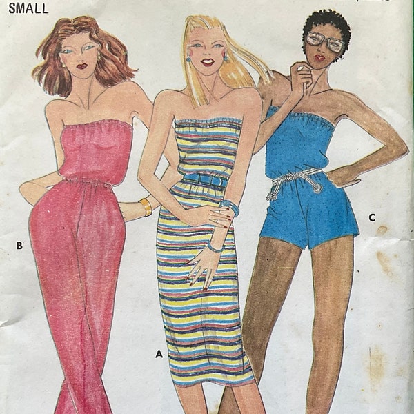 Butterick 1980’s - Strapless Midi Dress & Jumpsuit w/Pockets, Elastic Upper Edge and Waist #3111 - Size 8 to 10 Uncut Sewing Pattern