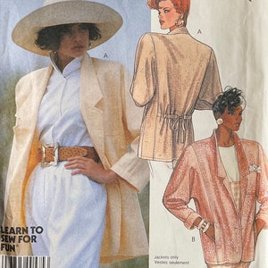 May include: A vintage sewing pattern with jacket illustrations. The pattern shows a woman in a cream blazer, white shirt, and a wide-brimmed hat. The text "Learn to Sew for Fun" is displayed on the pattern.