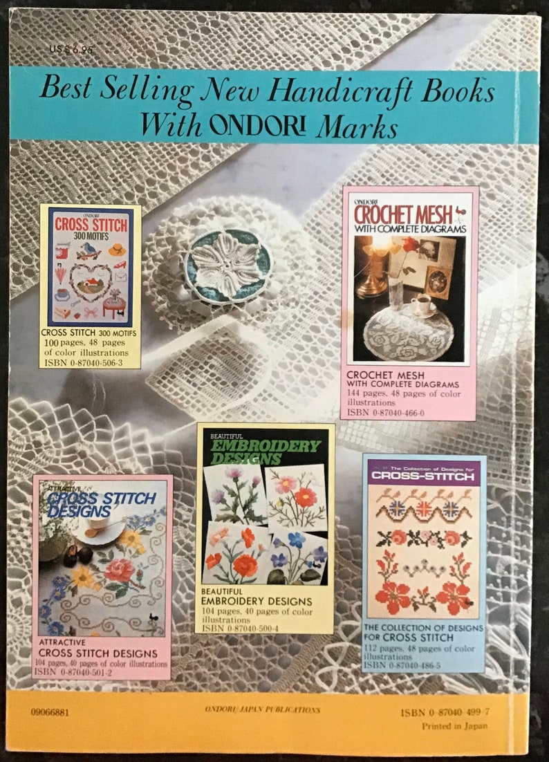 May include: A collection of handicraft books featuring cross-stitch, crochet mesh, and embroidery designs. The books have colorful illustrations and diagrams. The cover text reads "Best Selling New Handicraft Books With ONDORI Marks."