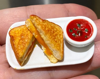 Toasted Grilled Cheese Sandwich with Tomato Soup Sculpture by Shaolan Sung • Available in miniature, medium and life-size.