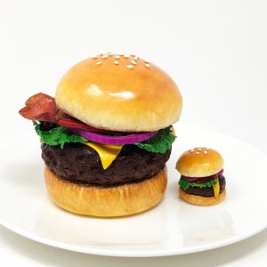 Burger Sculpture - Junk Food Sculpture - Fake Gourmet Burger - Polymer Clay Cheeseburger - Food Decor - Food Art - Gift For Foodies