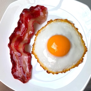 Bacon Fried Egg Sculpture - Food Sculpture - Clay Bacon Art - Food Art - Fake Fried Egg Bacon - Polymer Clay Egg - Sculpture by Shaolan Sung