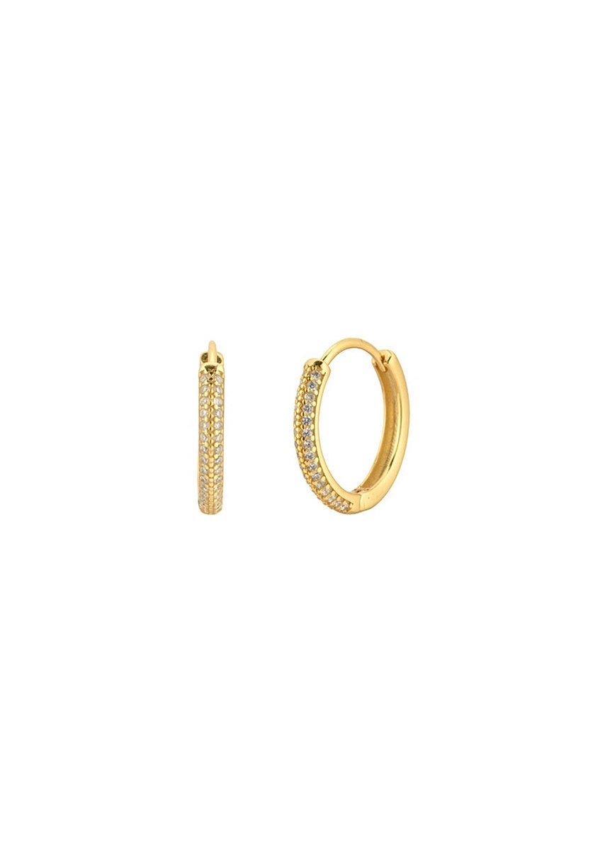 Crystal gold plated huggie hoop earrings  gold plated over 925 silver  18k plated vermeil gold  8mm gold hoops  Piercing hoops