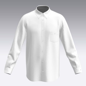 Puede incluir: Una camisa blanca de manga larga con botones y un bolsillo en el pecho.