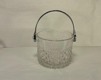 Balde de gelo de vidro vintage A4-58, resfriador de vinho de vidro prensado com ponta de diamante estilo moderno de meados do século, utensílio de bar de cristal pesado, decoração retrô para anfitriões estilo meados do século.