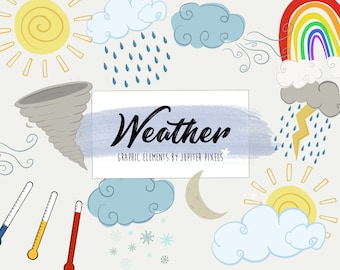 Wetter Cliparts / Sonne und Wolken / Temperatur Bilder / digitaler Download