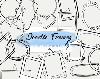Frames clipart / Doodle Black and White Simple Frames / instant download