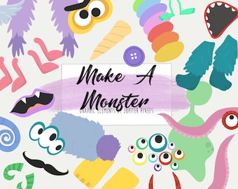 Build a Monster Clip art  / Monster Parts Graphic Elements / instant download